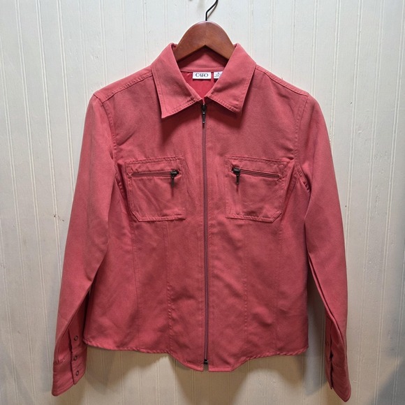 Cato Jacket Womens Medium Pink Full Zip Collared Pockets Microfiber Casual - Picture 2 of 7